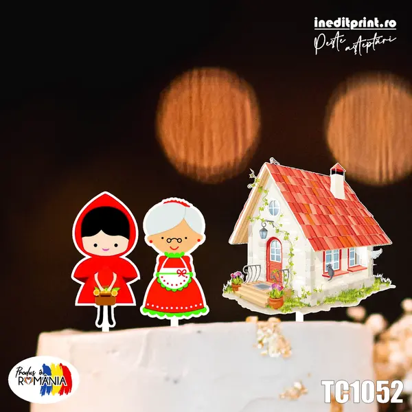 Pachet toppere tort UV Scufita Rosie TC1052 1 Set, Plexiglass alb