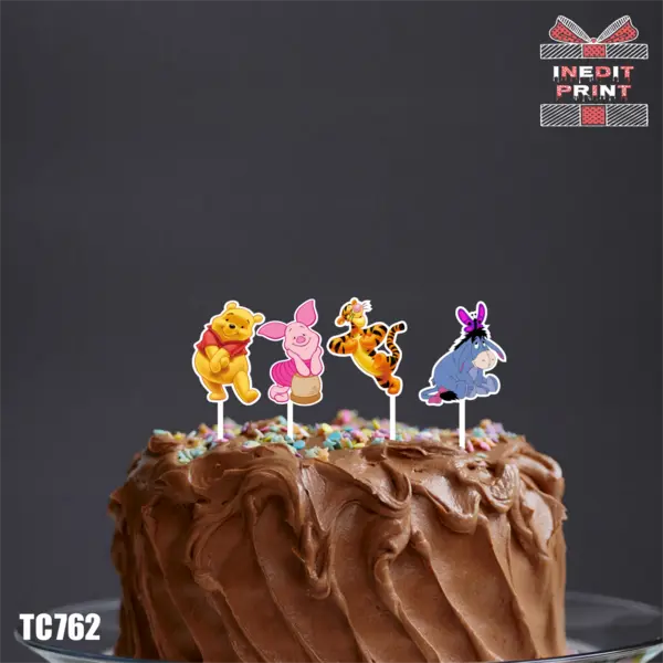 Pachet toppere tort UV Winnie The Pooh TC762 5X5cm, Plexiglass alb