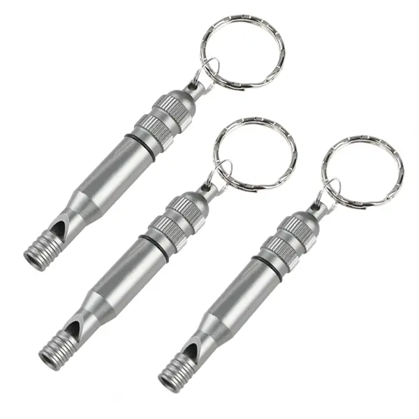 Pachet trei fluiere metalice de urgenta, inel pentru chei, 7.6 cm