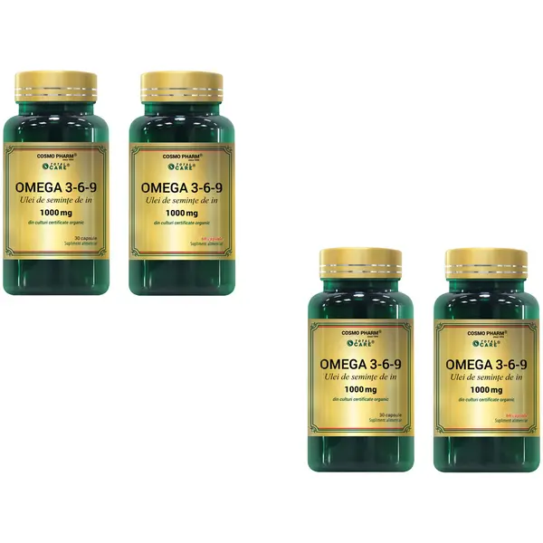 Pachet Ulei de Seminte de In (Omega 3-6-9) 1000mg 2x60cps + 2x30cps
