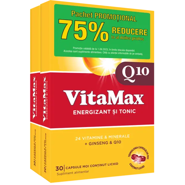 Pachet Vitamax Q10 1 + 75% reducere la al doilea produs, 30 capsule moi, Perrigo