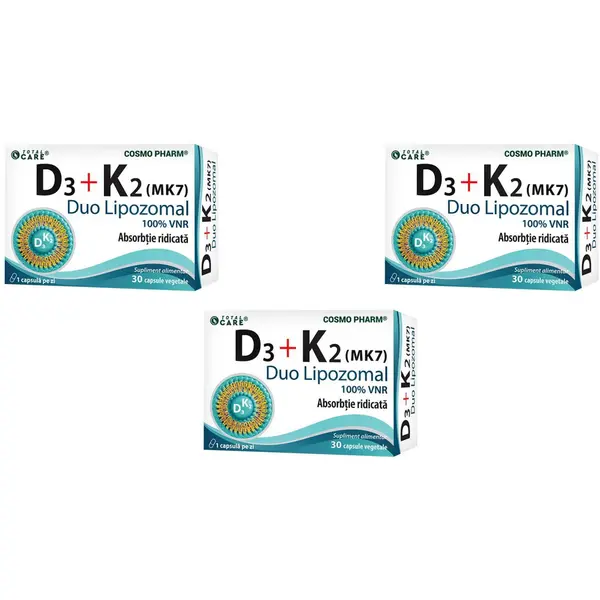 Pachet Vitamina D3 + K2 (Duo Lipozomal) 3x30cps
