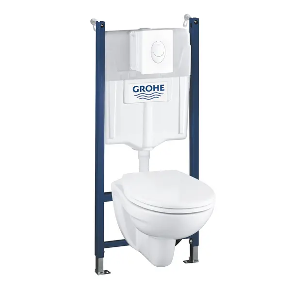Pachet WC 4 in 1 Grohe Solido Compact 39116000, suspendat, cadru, capac, placuta, elemente montaj, Alb