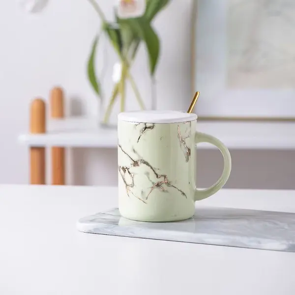 Pahar cu capac Morello - Marble, cu linguriță, 280 ml, Green