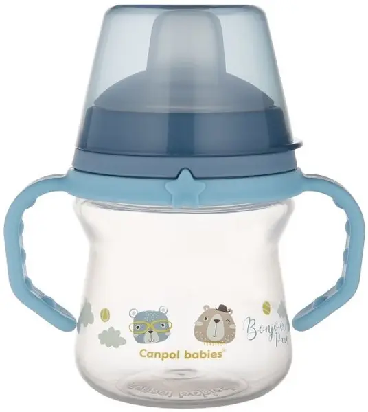 Pahar cu pai Canpol - Bonjour Paris, 150 ml, albastru