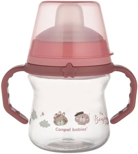 Pahar cu pai Canpol - Bonjour Paris, 150 ml, roz