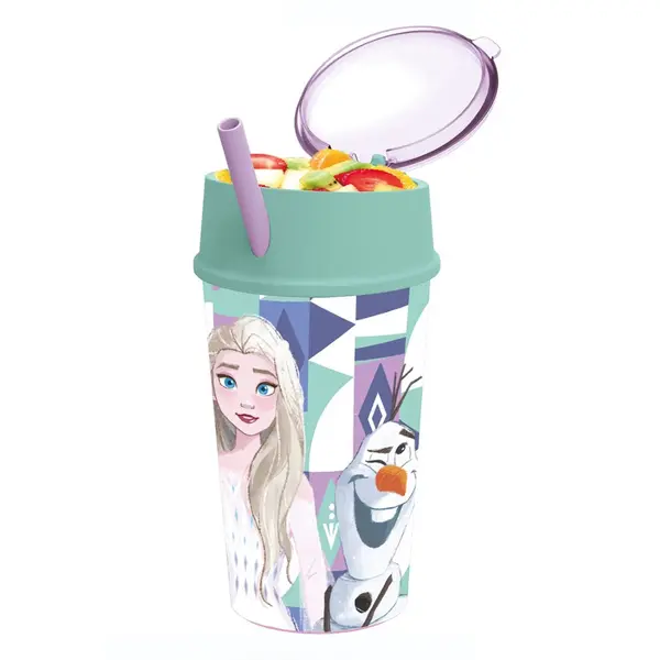 Pahar cu pai si compartiment superior, Stor, Frozen, 400 ml