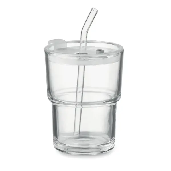Pahar de sticla cu pai 400ml Pahar de sticla cu pai 400ml