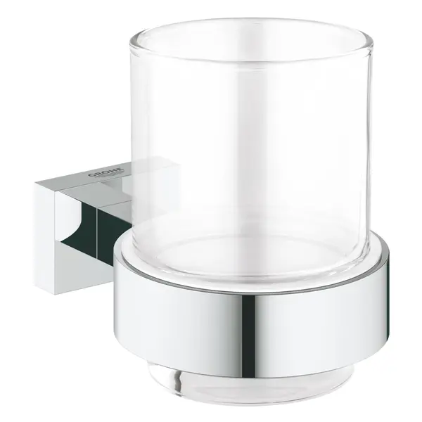 Pahar de sticla cu suport Grohe Essentials Cube 40755001, Crom