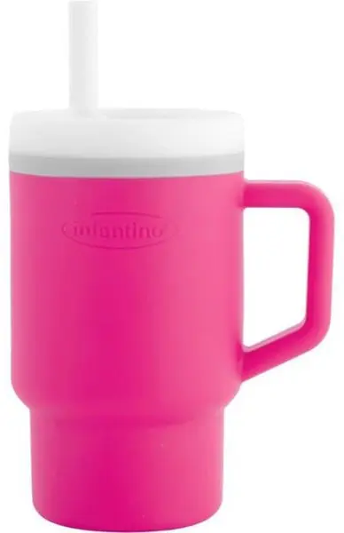 Pahar din silicon cu pai Infantino - 270 ml, roz