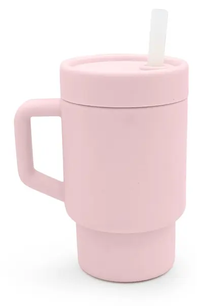 Pahar din silicon cu pai Melii - 265 ml, roz