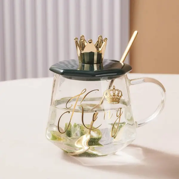 Pahar pentru băuturi calde și reci Morello - Crown, cu capac și linguriță, 350 ml, Green