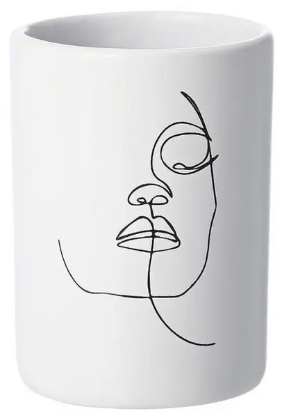 Pahar pentru periuțe de dinți Estia - Line Art, 7.5 x 7.5 х 10.5 cm, alb