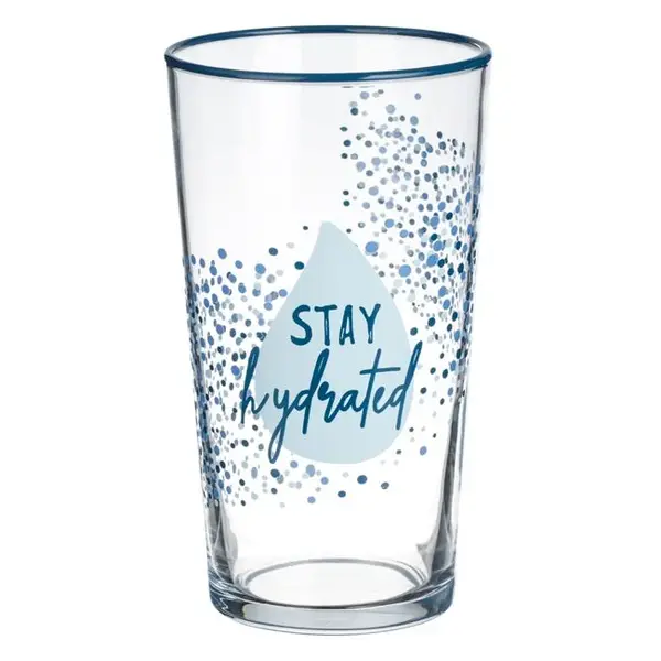Pahar Stay Hydrated pentru bauturi, sticla,alb-blue,570 ml