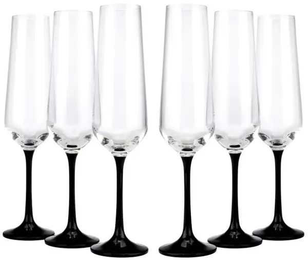 Pahare de șampanie Bohemia Crystalex - Sandra Half Black, 6 buc, 200 ml