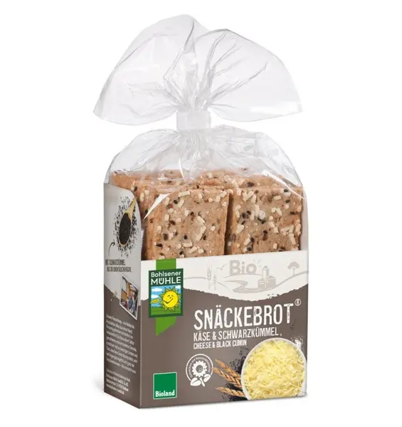 Paine Bio crocanta cu cascaval si chimen negru, 200g Bohlsener Muhle