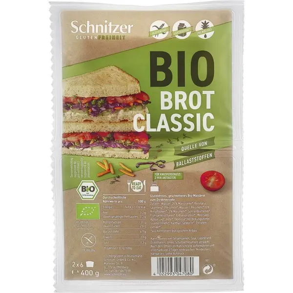 Paine toast clasica fara gluten 2x6 felii, eco - 400 g