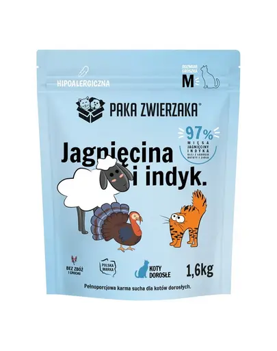 PAKA ZWIERZAKA Hrană uscată cu miel și curcan pentru pisici mărimea M 1,6 kg
