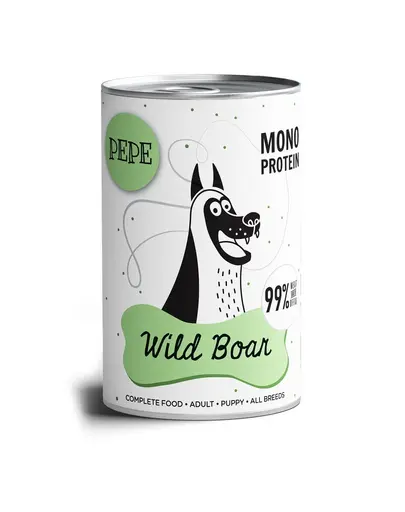 PAKA ZWIERZAKA PEPE Hrană umedă monoproteică cu carne de mistreț 99% 800 g