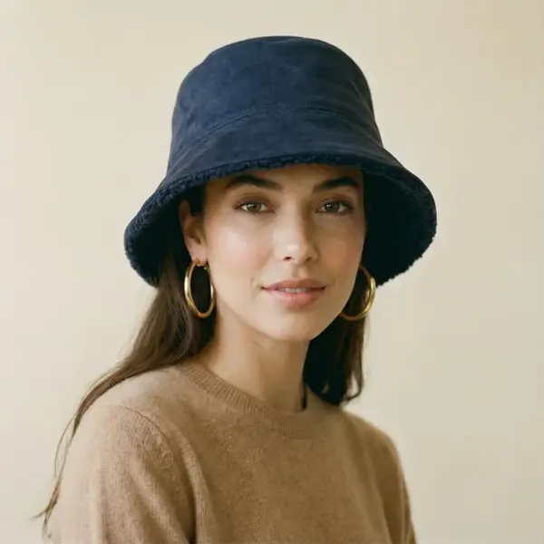 Palarie clos reversibila cu o fata blanita si o fata catifelata, bleumarin