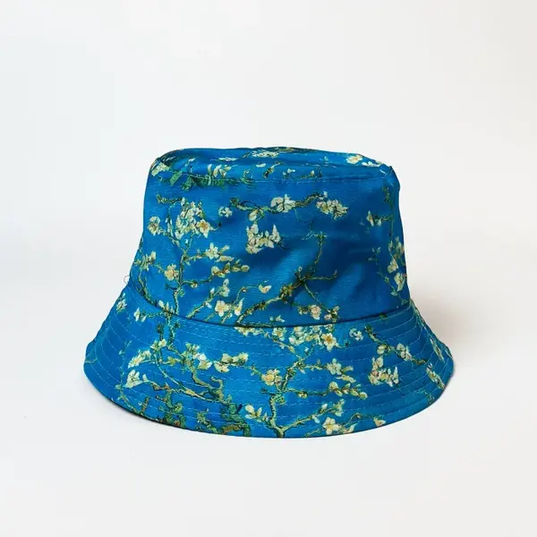 Palarie tip bucket unisex cu doua fete imprimata cu reproducere dupa Migdal Inflorind de Van Gogh
