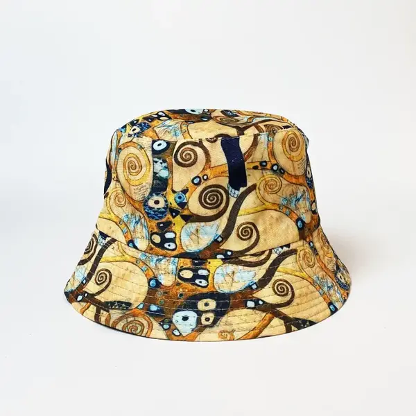 Palarie tip bucket unisex cu doua fete imprimata cu reproducere dupa Pomul Vietii - Gustav Klimt