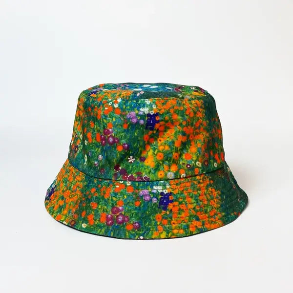 Palarie tip bucket unisex cu doua fete imprimata cu reproducere dupa Camp cu maci de Claude Monet