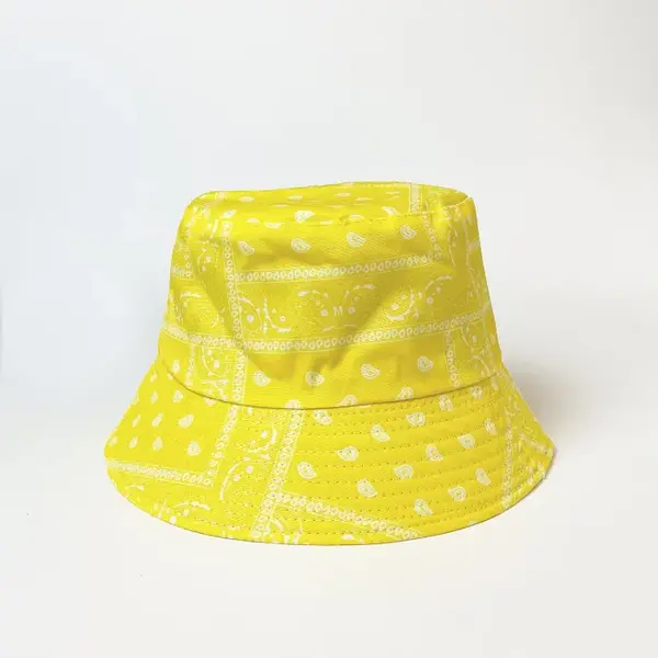 Palarie tip bucket unisex cu doua fete, paisley galben si negru