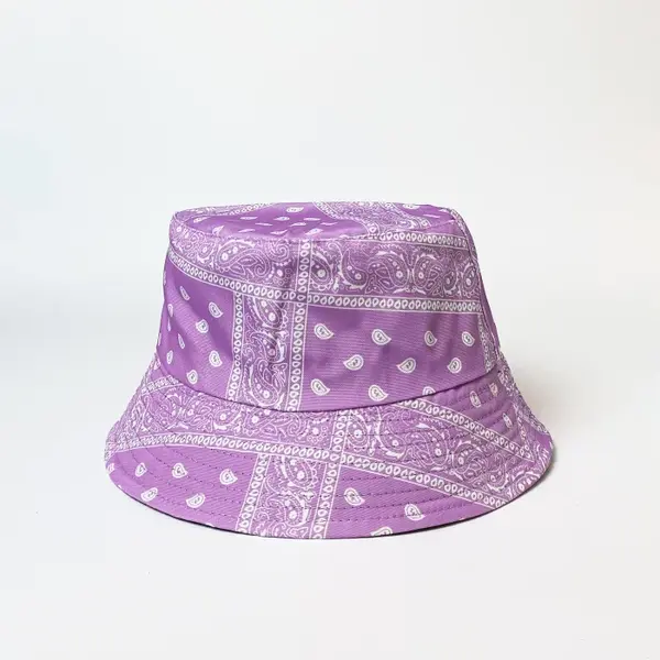 Palarie tip bucket unisex cu doua fete, paisley lila si negru