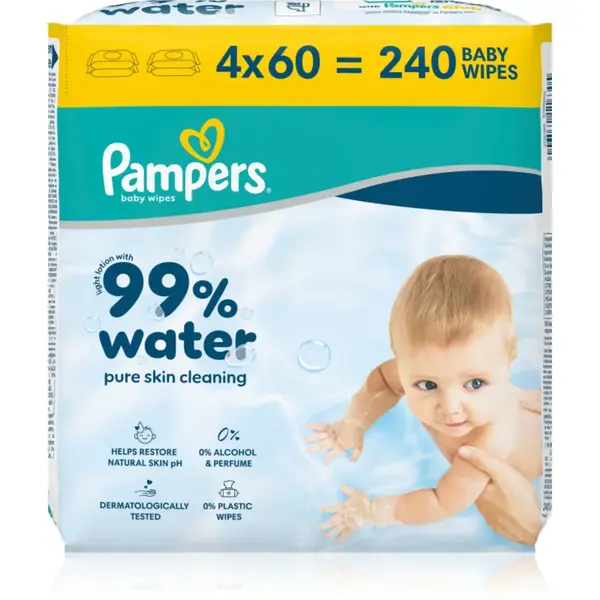 Pampers 99% Water Baby Wipes Servetele umede pentru copii 4x60 buc