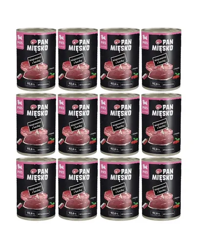 PAN MIĘSKO Carne de porc cu rață hrană umedă pentru căței 12x400 g