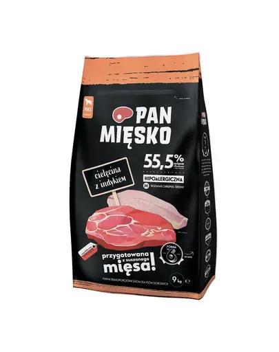 PAN MIĘSKO hrana caini cu vitel si curcan M 2x9 kg
