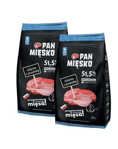 PAN MIĘSKO hrană căței crochete L 2x20 kg vițel și prepeliță