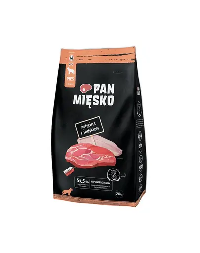 PAN MIĘSKO Hrana pentru caini de talie medie, cu curcan si vitel 20kg