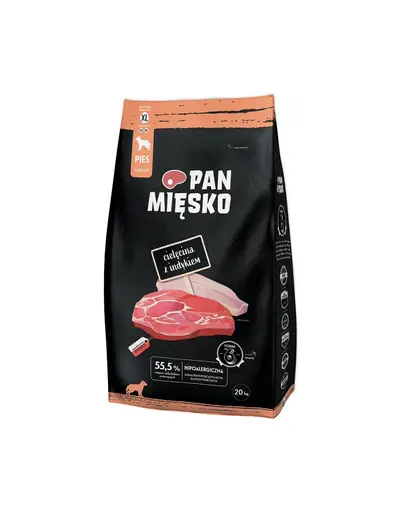 PAN MIĘSKO Hrana pentru caini de talie medie, cu curcan si vitel 2x20kg