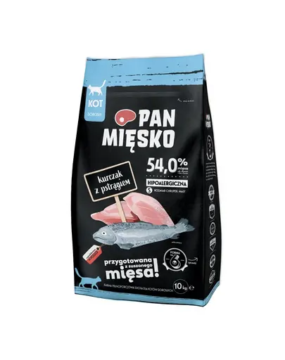 PAN MIĘSKO Hrana pisici adulte, cu pastrav si pui S 2x10 kg