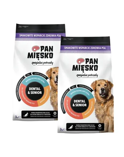 PAN MIĘSKO Hrană Specială Dental & Senior pentru câini adulți și seniori crochete mărimea M 2x3 kg