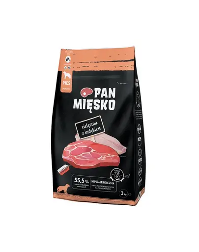 PAN MIĘSKO Hrana uscata caini talie medie, cu vitel si curcan 2x3 kg