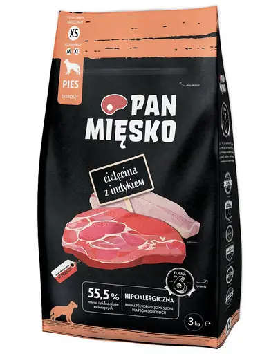 PAN MIĘSKO Hrana uscata pentru caini talie foarte mica, cu vitel si curcan XS 2x3 kg