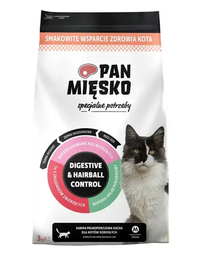 Pan Mięsko Hrană uscată pentru pisici cu nevoi speciale, Digestive & Hairball Control 3 kg