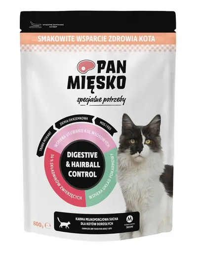 Pan Mięsko Hrană uscată pentru pisici cu nevoi speciale, Digestive & Hairball Control 800 g