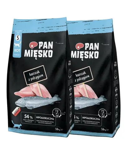 PAN MIĘSKO Hrană uscată pentru pisici pui cu păstrăv S 2x1,6 kg