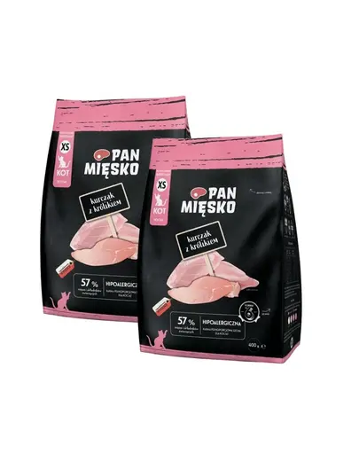 PAN MIĘSKO Pui cu iepure pentru pisoi crochete XS 2x400 g