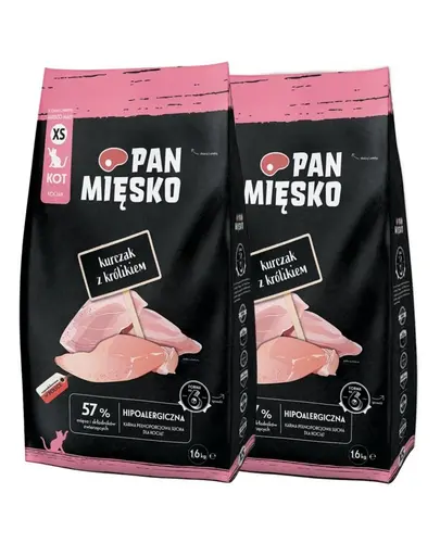 PAN MIĘSKO Pui cu iepure pentru pisoi hrană uscată crochete XS 2x1,6 kg
