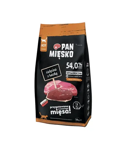 PAN MIĘSKO Vițel cu rață hrană uscată pentru pisici M 1,6 kg