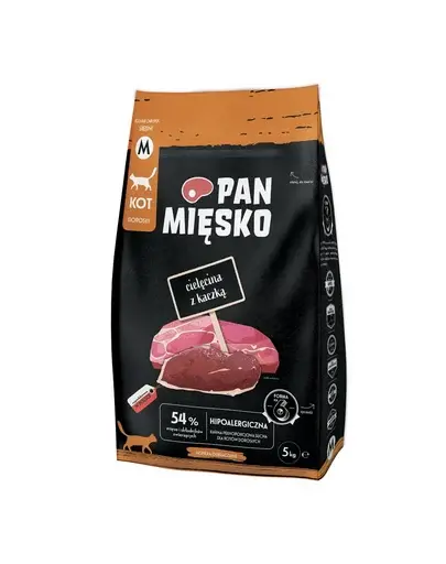 PAN MIĘSKO Vițel cu rață hrană uscată pentru pisici M 5 kg