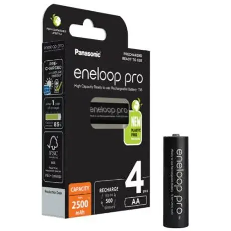Panasonic Acumulatori Panasonic BK-3HCDE/4BE, Eneloop PRO AA Ni-MH (R6), 2500mAh, 4 Bucati/Set, Negru