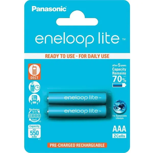 Panasonic Acumulatori Panasonic Eneloop LITE AAA, 550mAh, 3000 cicluri incarcare, 2 bucati