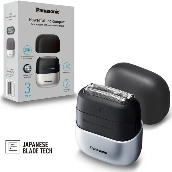 Panasonic Aparat de ras compact Panasonic Seria 700 ES-CM3BKS503, 3 lame, Japanese blade technlogy, senzor pentru barba, motor liniar ultra-rapid, 45min autonomie Li-Ion, Wet & Dry, incarcare USB type-C, Negru-Argintiu