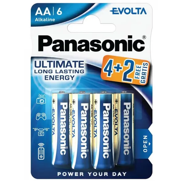 Panasonic Baterie Panasonic LR6EGE/6BW4+2F, alcalina AA LR6 Evolta 4+2, Albastru